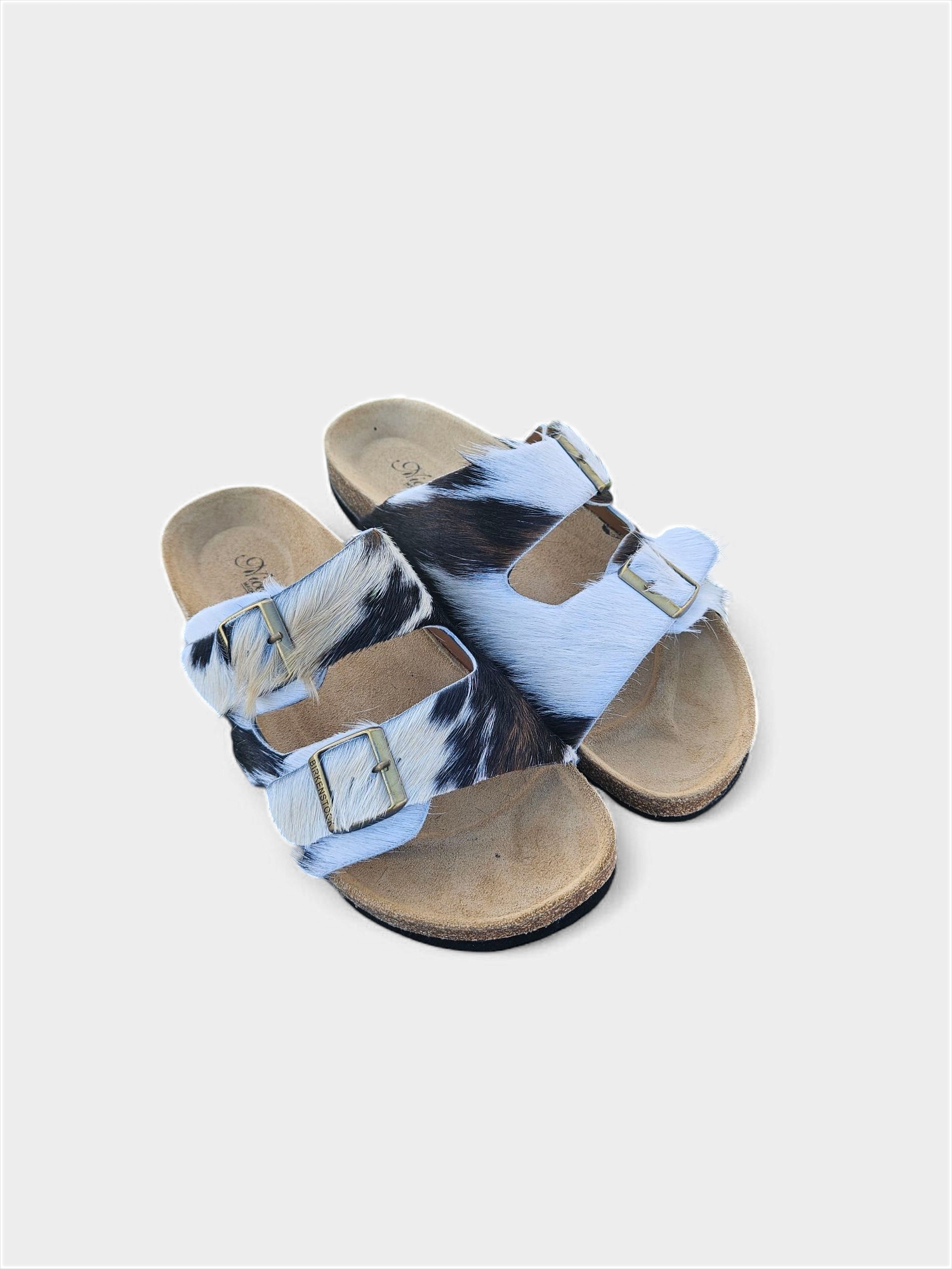 Double-Buckle Cowhide Slide Sandals